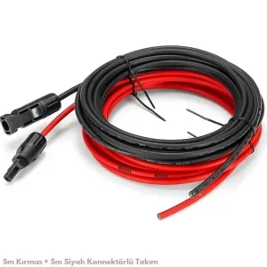 4 mm² Solar Kablo ve MC4 Konnektör Seti — 5 m Kırmızı + 5 m Siyah