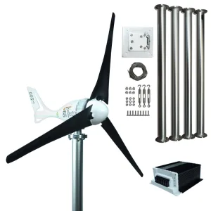 İSTA-BREEZE i-500 Rüzgar Türbini Seti 12V/24V + Hibrit Şarj Kontrol Cihazı + Direk Seti