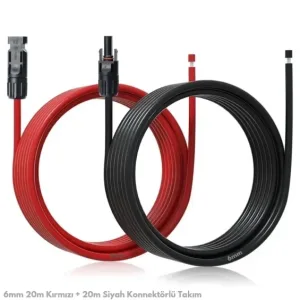 6 mm² Solar Kablo ve MC4 Konnektör Seti — 20 m Kırmızı + 20 m Siyah