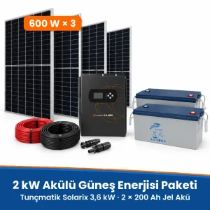 2 kW Güneş Paneli Paketi (24 V Akülü) – Tunçmatik Solarix 3,6 kW, Lityum veya Jel Akü