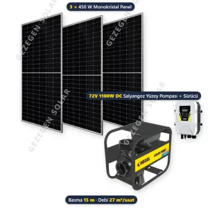 Hegel 72V 1100W DC Solar Salyangoz Yüzey Pompalı Sulama Paketi - 3 Panelli - 15 Metre - 27 m³/saat