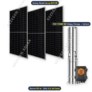 Pantec 72V 750W DC Solar Dalgıç Pompalı Sulama Paketi - 95 Metre - 4,5 m³/saat