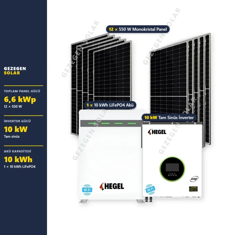 10 kW Lityum Akülü Güneş Enerjisi Paketi