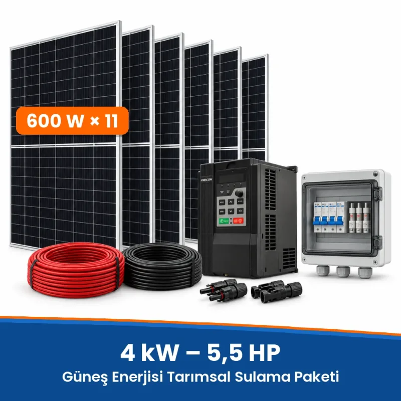 4 kW (5,5 HP) 380 V 3 Faz Güneş Enerjisi Sulama Sistemi Paketi
