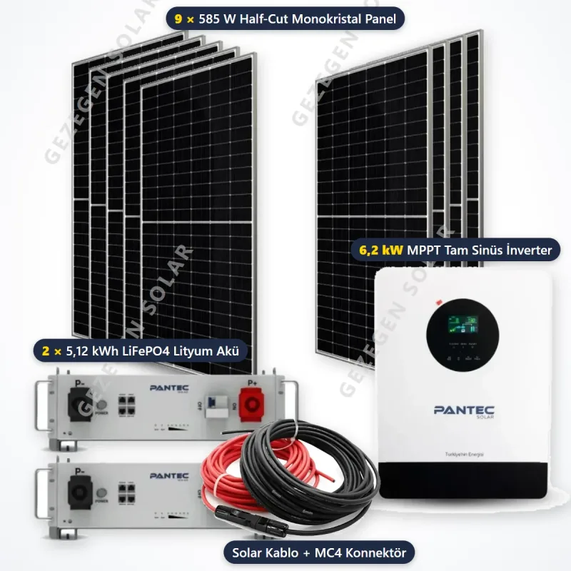 6,2 kW Lityum Akülü Güneş Enerjisi Paketi