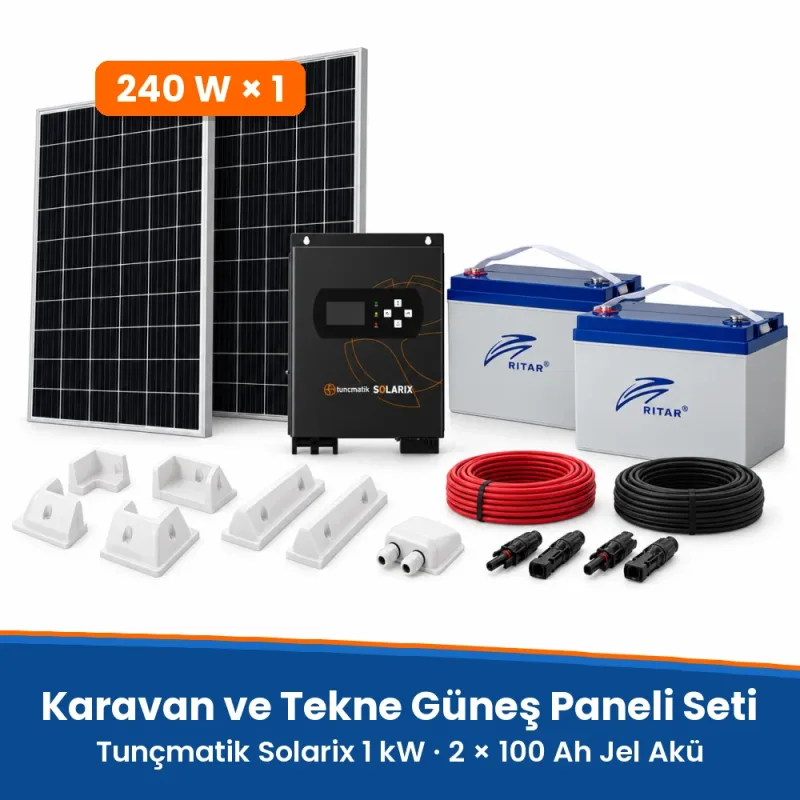 Karavan ve Tekne Güneş Paneli Seti (12 V) – Tunçmatik Solarix 1 kW, Lityum veya Jel Akü