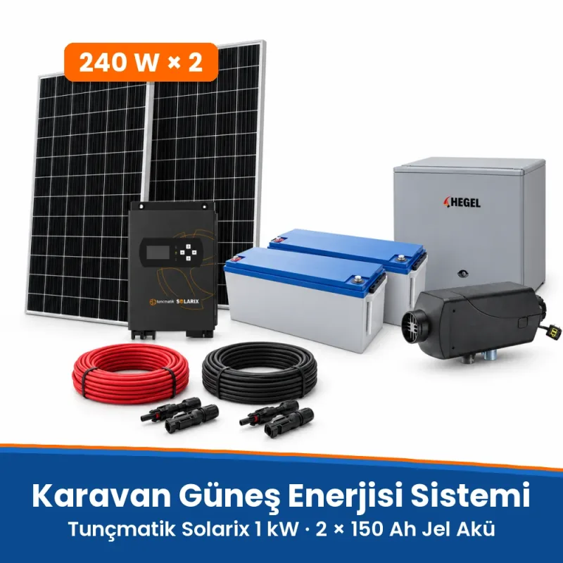 Karavan Güneş Enerjisi Sistemi – Buzdolabı ve Dizel Isıtıcı Dahil, 12 V Lityum veya Jel Akü
