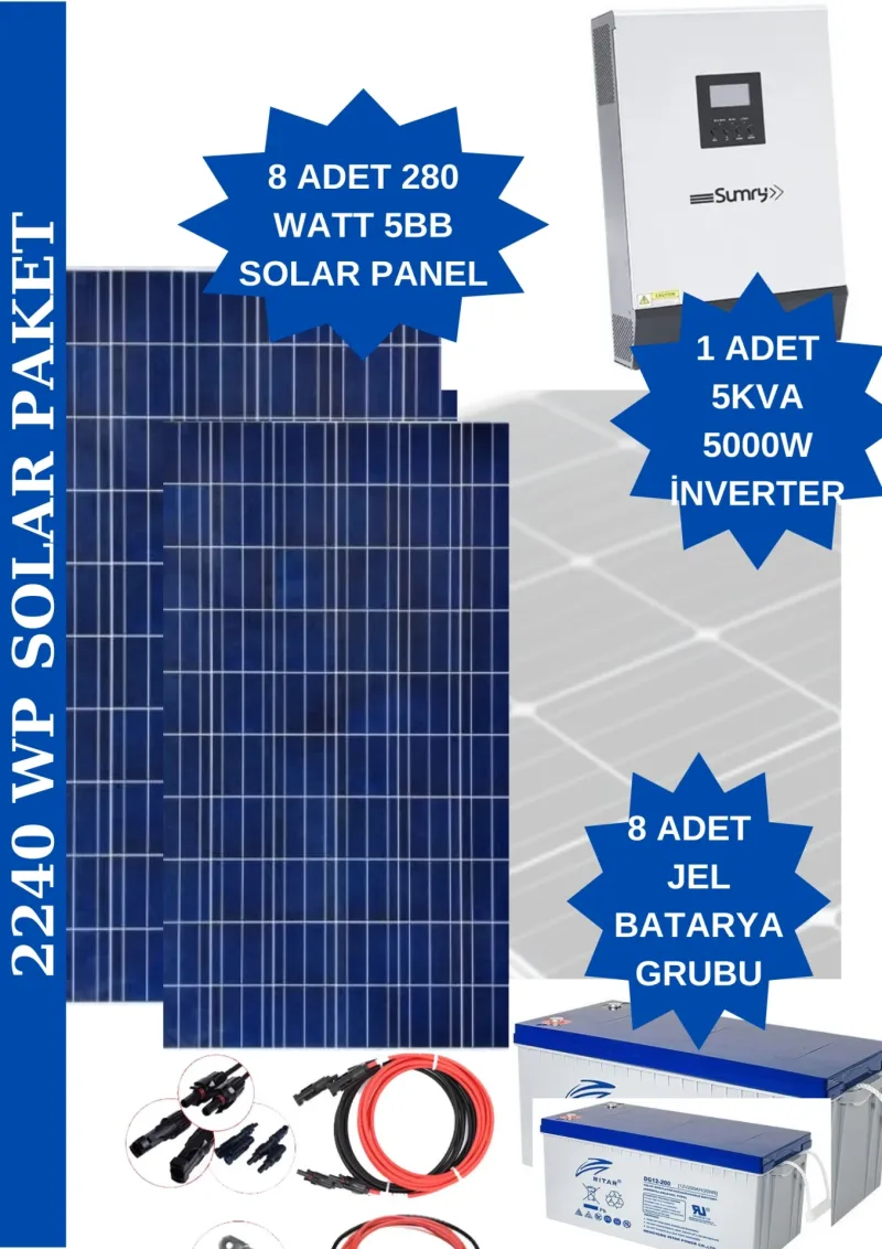 Güneş Enerjisi Orta Ölçekli Ev İçin Hazır Paket 2,25 kWp
