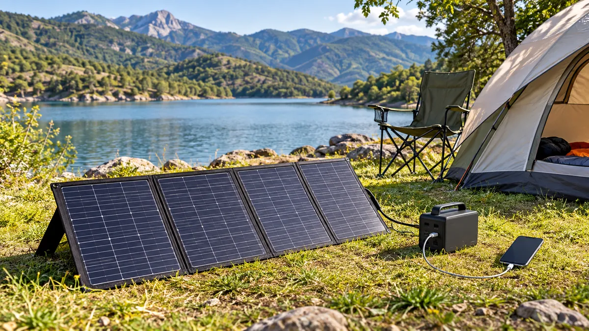 SOLAR PANEL KATLANABİLİR 100W — kamp alanında telefon ve taşınabilir aküyü şarj eden katlanabilir güneş paneli