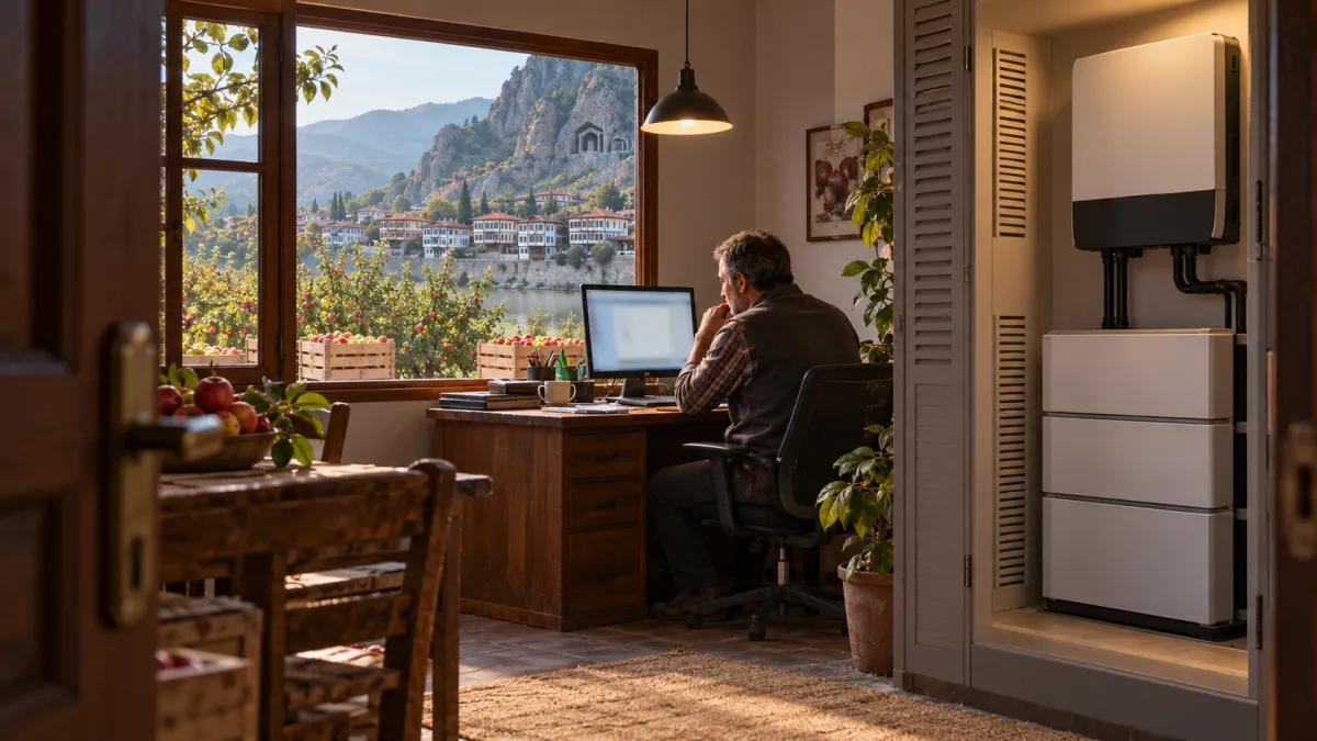 3.6 kW Çıkış 5.12–10.24 kWh Lityum Akülü Kesintisiz Güç Paketi — Amasya elma üreticisi bürosunda lityum akülü inverter