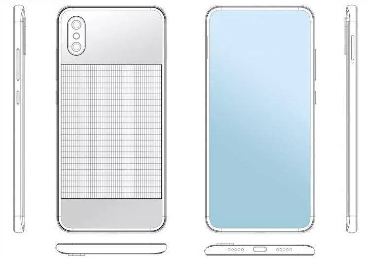Xiaomi'nin güneş enerjili telefon patentine ait teknik çizim